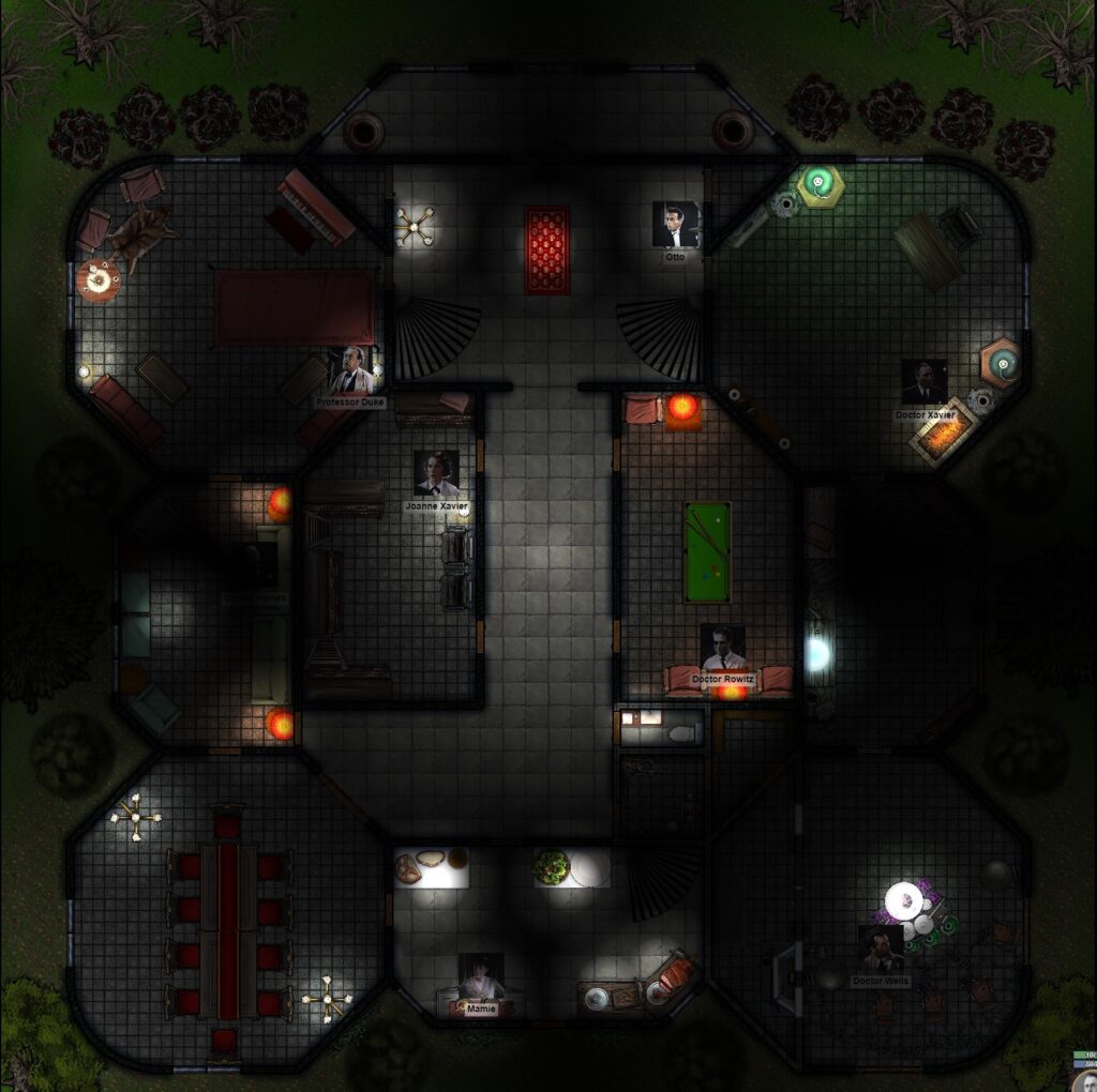 An RPG map with characters from the "Moon Killer" scenario