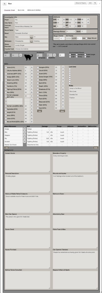 Cathulhu Roll20 Character Sheet