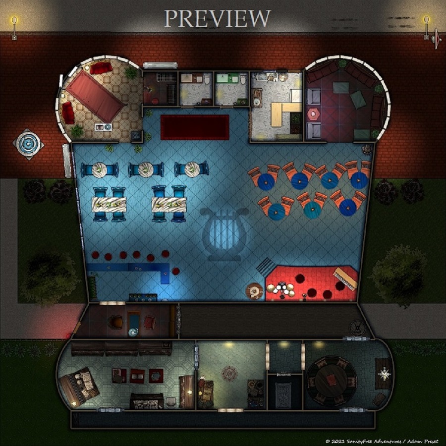 An RPG map of a nightclub and secret society headquarters