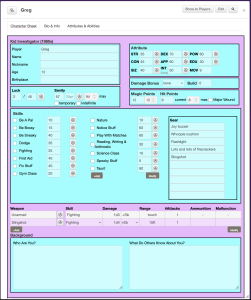 A character sheet for Call of Kid-thulhu games on Roll20